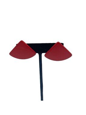 Red Wooden Pie Shaped Post Back Earrings 80s Retro